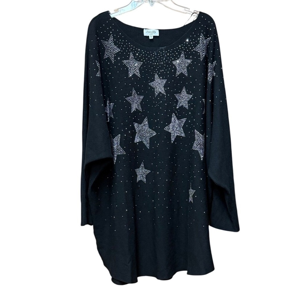Siren Lily Women‎ Black Embellishment Stars Sweater 2X Boho Holiday Eveningwear